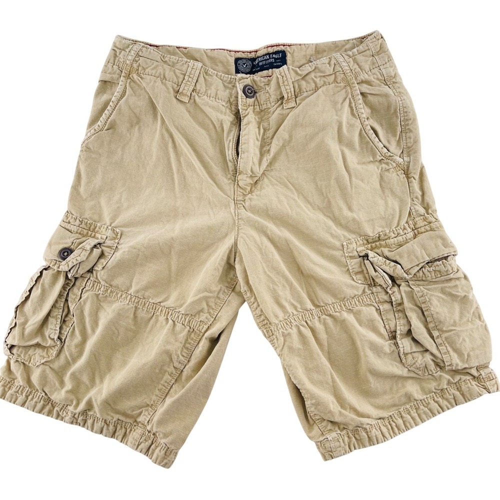 American Eagle Outfitters Mens Cargo Shorts Size 30 Beige Cotton Casual‎
